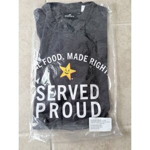 Hardees Carls Jr Employee Real Food Made Right Logo Work T-shirt XS Gray